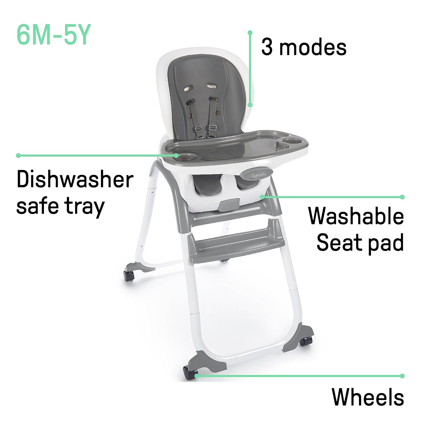 Ingenuity SmartClean Trio Elite 3-in-1 Convertible Baby High Chair, Toddler Chair, and Dining Booster Seat, For Ages 6 Months and Up, Unisex - Slate